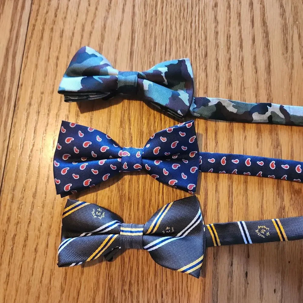 3 Men Camouflage Paisley Jacquard Bowtie Pre-tied Wedding Bow Tie Adjustable